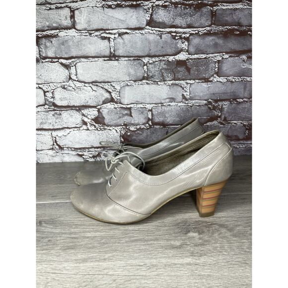 Camper Gray Leather High Heel Lace Up Oxfords Shoes Women Sz 38EU/7.5M US - Picture 1 of 16